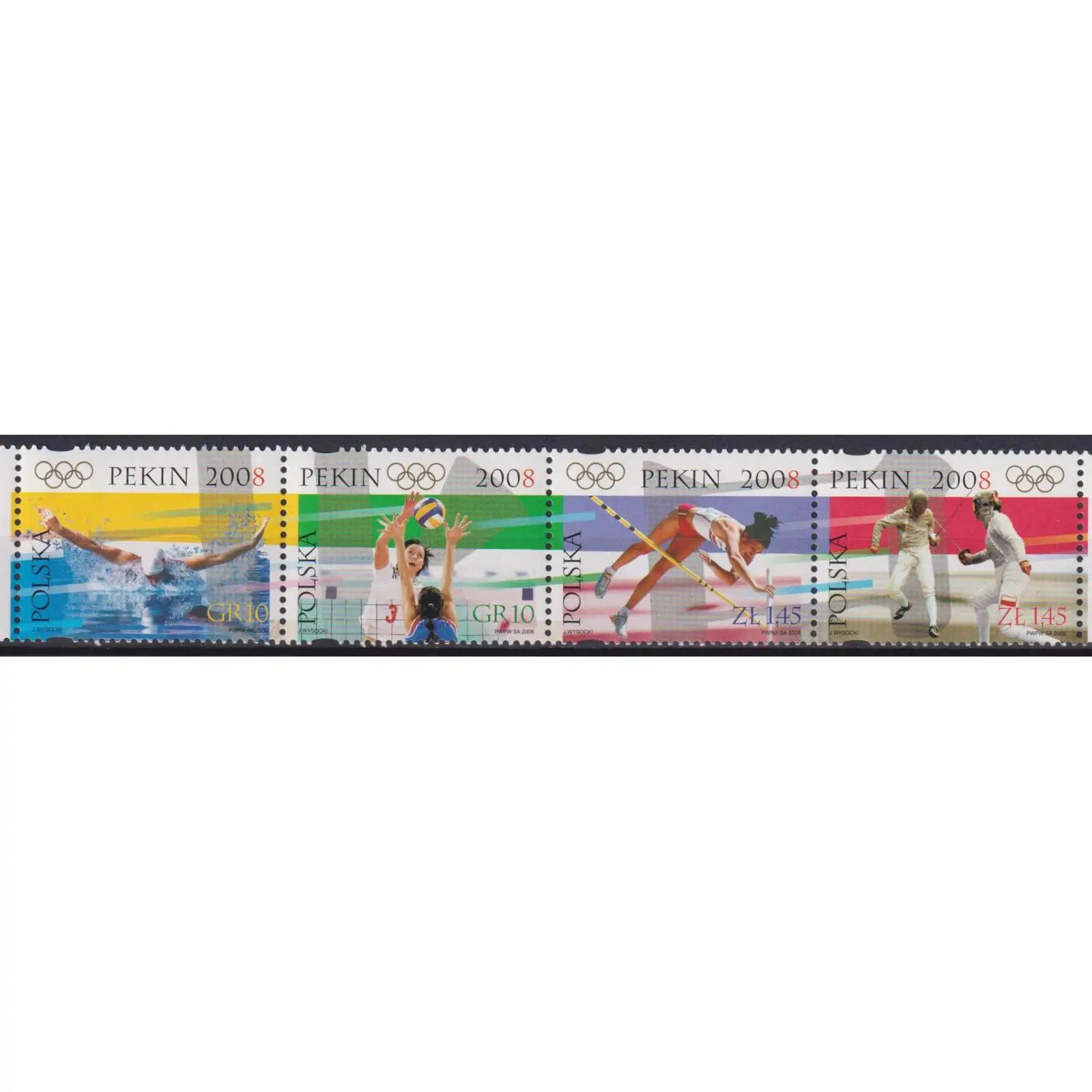 Почтовые марки Польша 2008г. &quotИгры XXIX Олимпиады Пекин&quot MNH - Волейбол Олимпийские