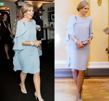 2020 Sky Blue Mother Of The Bride/Groom Dresses Capelet Simple Sheath Ruffles Wedding Party Gown kurti vestidos de noiva