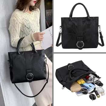 

New Season Large-Capacity PU Handbag Fashion Shoulder Bag Simple Atmosphere Sewing Line Messenger Bag