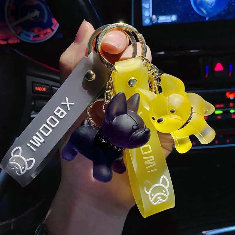 Cartoon Bear Key Chain Resin Small Bell Black Keychain Weaving