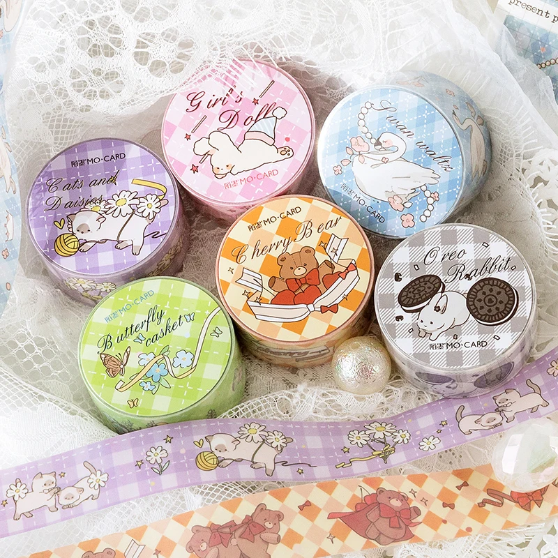 Cinta Washi de oso gato, cintas decorativas de animales para regalo, envoltura de diario, artesanías, álbum de recortes y decoración artesanal