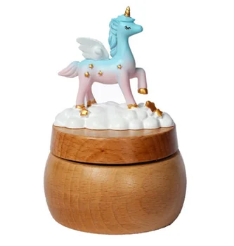 

Music Box Hand Carved Colorful Home Decorative Ornament Creative Gift Cartoon Unicorn Wood Octave Box Children Birthday Gift