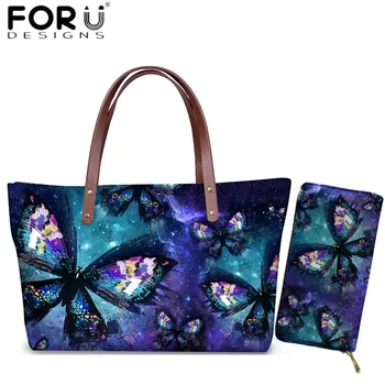 

FORUDESIGNS Starry Night Butterfly Pattern Brand Design Purse Women Tote Shoulder Bags Spring Travel Handbags for Female Totes
