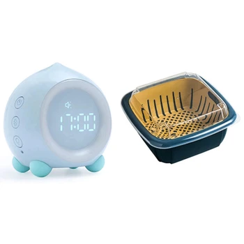 

1 Pcs Yellow Refrigerator Sealed Drain Fresh-Keeping Box & 1 Pcs Kids Alarm Clock for Kids, Color Night Light