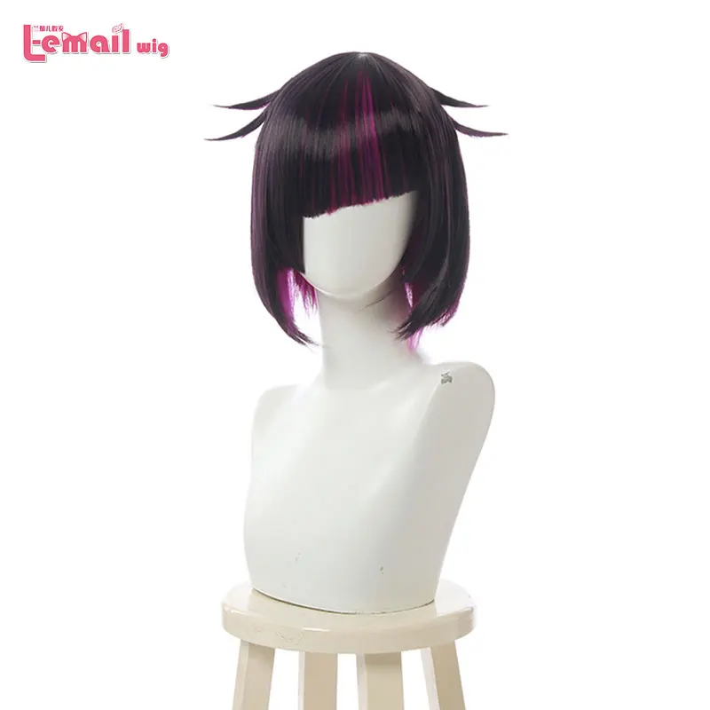 L-email wig Twisted Wonderland Lilia Vanrouge Cosplay Wig Black Mixed Purple Short Cosplay Wigs Heat Resistant Synthetic Hair