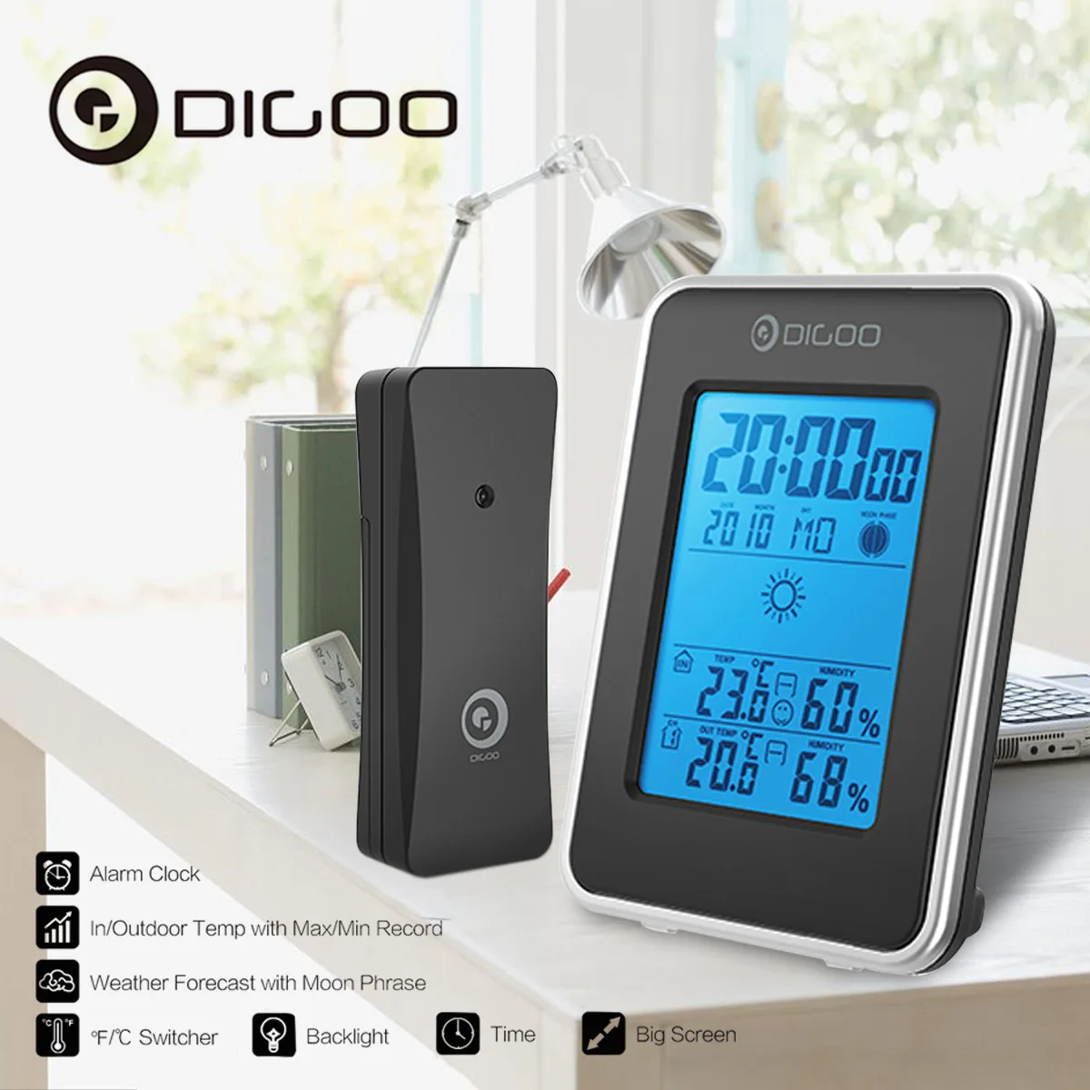 Digoo DG TH1981 Погодная станция с синей подсветкой цифровой LCD гигрометр термометр