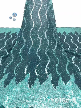 

2019 Latest French African Lace Fabric High Quality stones African Embroidered Tulle 3D Lace Fabric for Wedding green