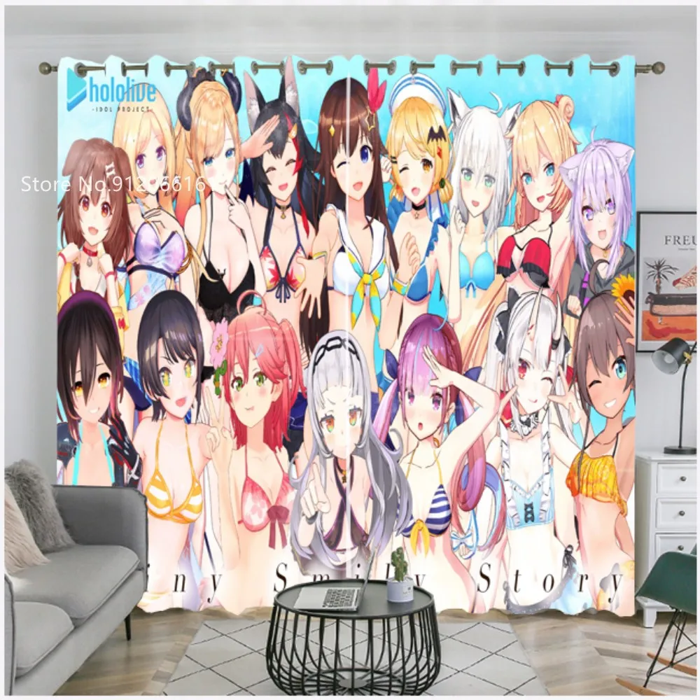 Japan Anime Blackout Curtains 3D Print Sexy Girls Window Drapes Folio/One Piece Lovely Kawaii Lady Swimsuit Window Treatment pencil pleat curtains Curtains