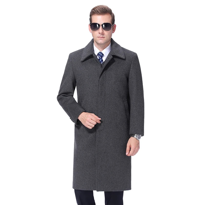 Зимнее шерстяное пальто для мужчин Зимнее длинное пальто Шерстяное пальто Кашемировое пальто Кашемир Толстая теплая Мужская шерстяная Длинная куртка Меховая подкладка