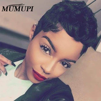 

MUMUPI classic retro Short Finger Wave Wigs Short Bob Wigs For Women Short Pixie Cut Wig Remy Short women Hair Wigs Mix Color