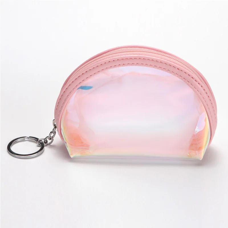 

Laser Colorful Clear PVC Mini Coin Bag with Key Ring Women Coin Bag Wallet Small Plastic Transparent Change Purse Wallet Cartera