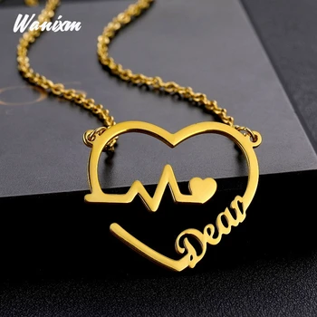 

Custom Necklace Name Heart Pendant Heartbeat Personalized Name Necklaces for Women Stainless Steel Chain Charming Jewelry Gift