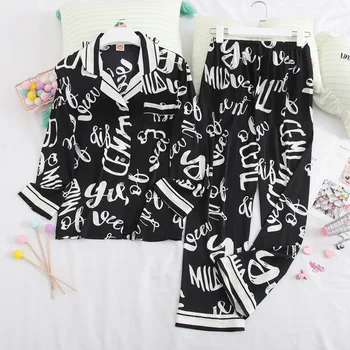 

Satin Pajamas Set Nightwear Lady Print Pyjamas 2PCS Shirt&Pants Sleepwear Casual Nightgown Kimono Bathrobe Gown Home Clothes