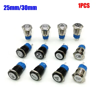 

25mm/30mm Metal Push Button Switch LED Light DIY Logo Symbol Icon Signal Customization Waterproof Chromed Oxide Black for Car