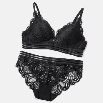 

Thin Comfortable And Lace Gather Sexy Women's Section Without Steel Ring Triangle Cup Thin Section To Receive Vice Bra Bra Set
