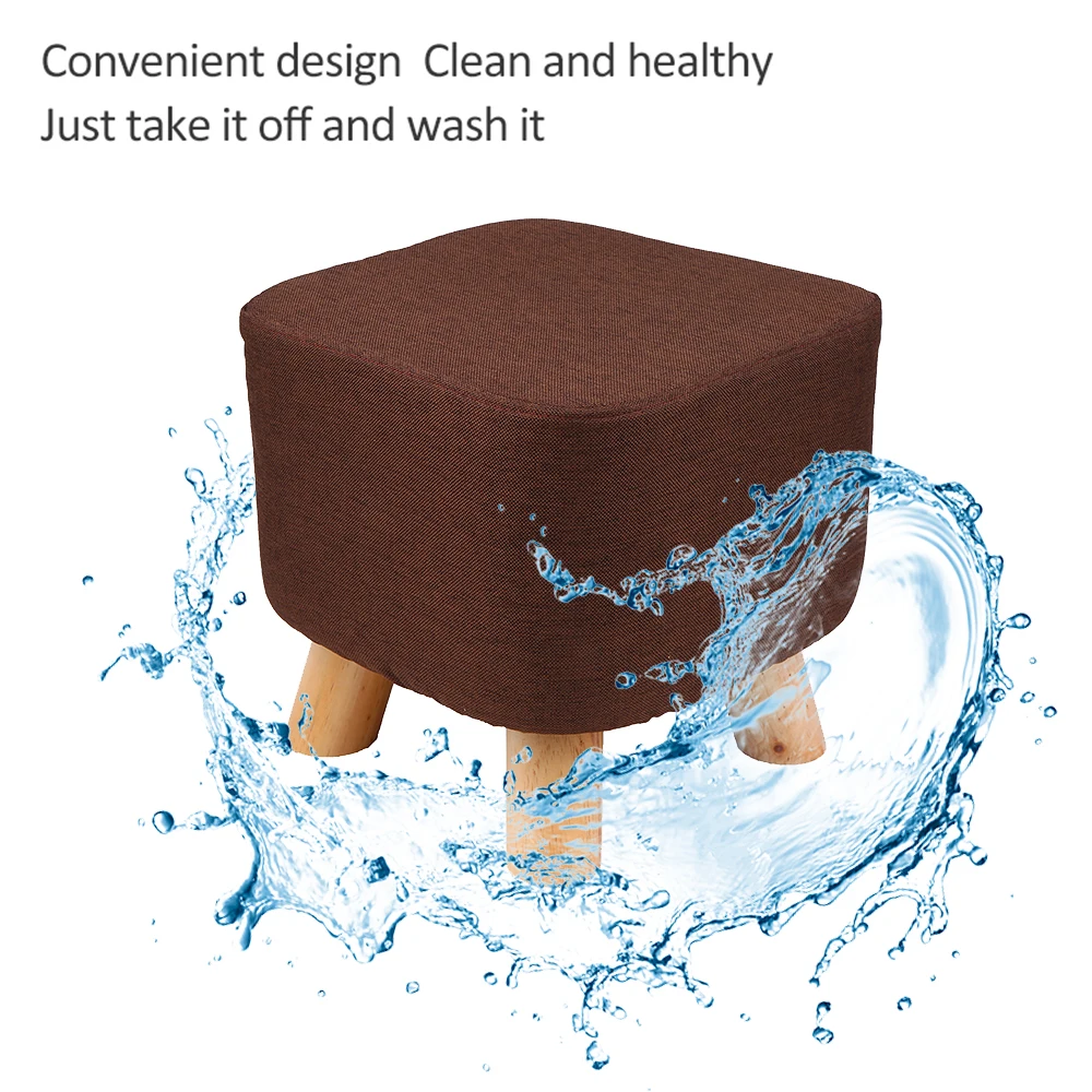 New Ottoman Pouf Cube Fabric Creative Solid Wood Footstool Padded Foot Rest Folding Storage Footrest Seat Stool with Removable C |