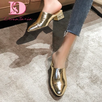 

Doratasia New Arrivals 2020 Genuine Leather Chunky Heels Concise Slipper Woman Shoes Slip On Outside Summer Shoes Women Slippers