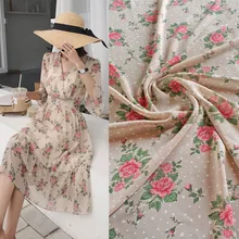 Полуметр круглый горошек сад шифоновая с цветочным принтом ткань для весны и лета платье юбка Материал T732