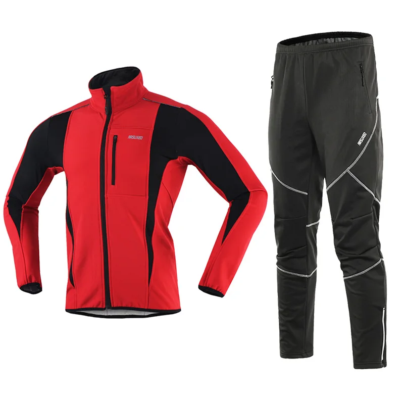 ARSUXEO, Мужская зимняя велосипедная куртка, комплект, ветрозащитная, водонепроницаемая, термальная спортивная одежда, велосипедные штаны, брюки, велосипедные костюмы, одежда 15kk - Цвет: red15k18y