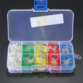 

500Pcs/lot 3mm LED Diode Kit Ultra Bright LEDs Lights Lamp Emitting Diodes White Yellow Red Blue Green DIY Kit Set Bulb Lamp