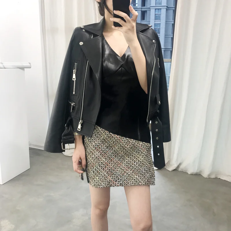 

Women Faux Leather Jacket Slash Black Moto Leather Jacket Casual Slim Fall Outwear Street PU Jackets