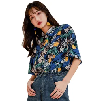 

Ummer Women Loose Blouse Ladies Print Shirt Women Hawaiian Styles Blouse Loose Casual Turn-down Collar Blouses Top