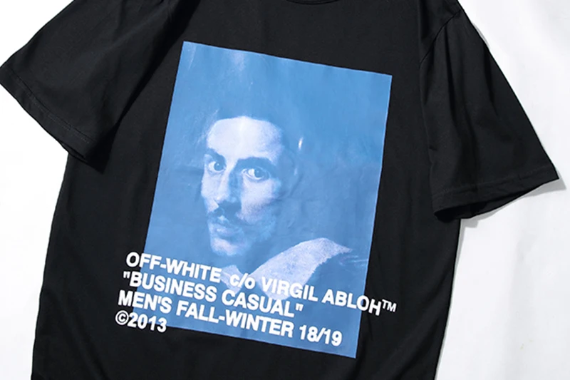 19ss Off-White C/O VIRGIL ABLOH OW религиозная, портретная Мужская/Женская хлопковая модная футболка унисекс с круглым вырезом и короткими рукавами