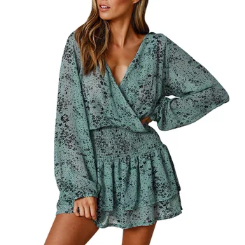 

Mini dress women sundress MAXIORILL летнее платье summer Boho Chiffon Floral Print V-Neck Casual Long sleeve Mini Dress #3