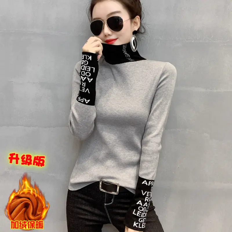 

New high collar thickened base sweater women's autumn winter Pullover pile neck sweater women's long sleeve tight top