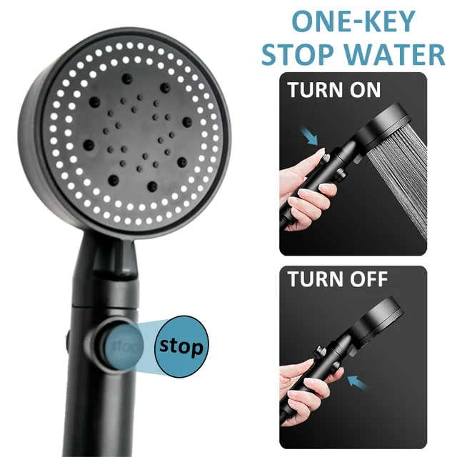 Shower Head Water Saving Black 5 Mode Adjustable High Pressure Shower One-key Stop Water Massage Eco Shower Bathroom Accessories 4