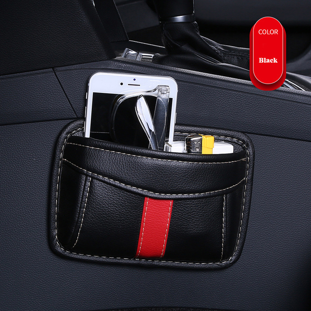 Car Storage Box Multifunction PU Leather Protable Organizer Box Paste Type Debris Hanging Mobile Phone Storage Shelf