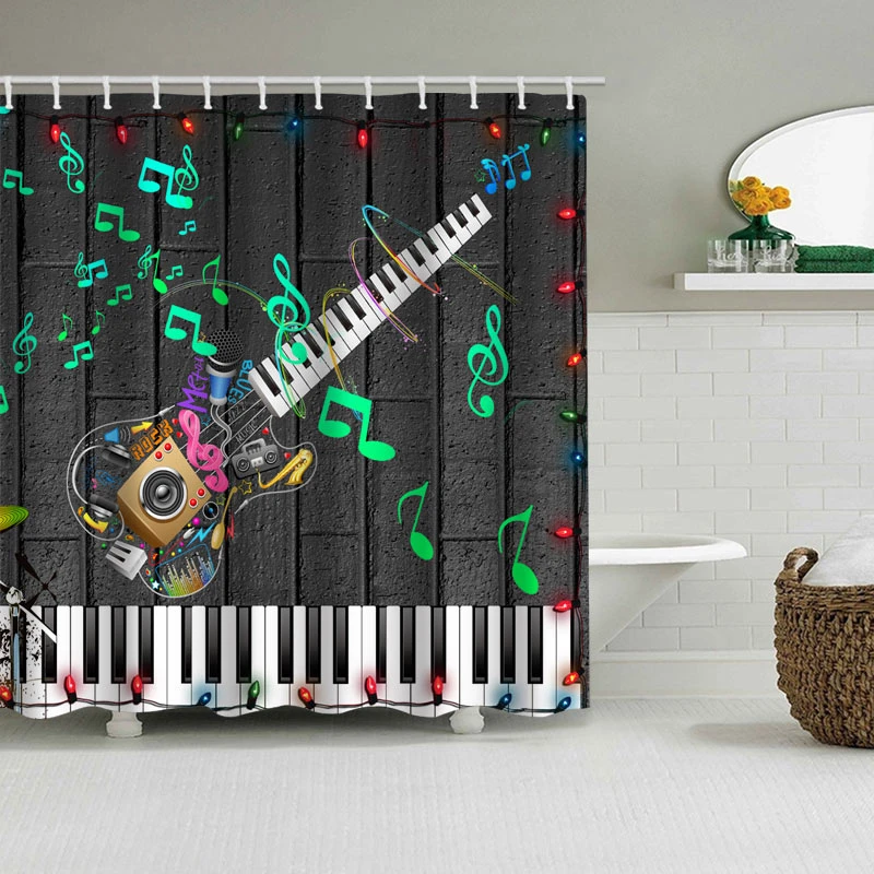Занавеска для душа музыкальная гитара коллекция инструментов узор водонепроницаемый занавеска для ванной из полиэфира с 12 крючками занавеска для ванной s - Цвет: A011-JT7