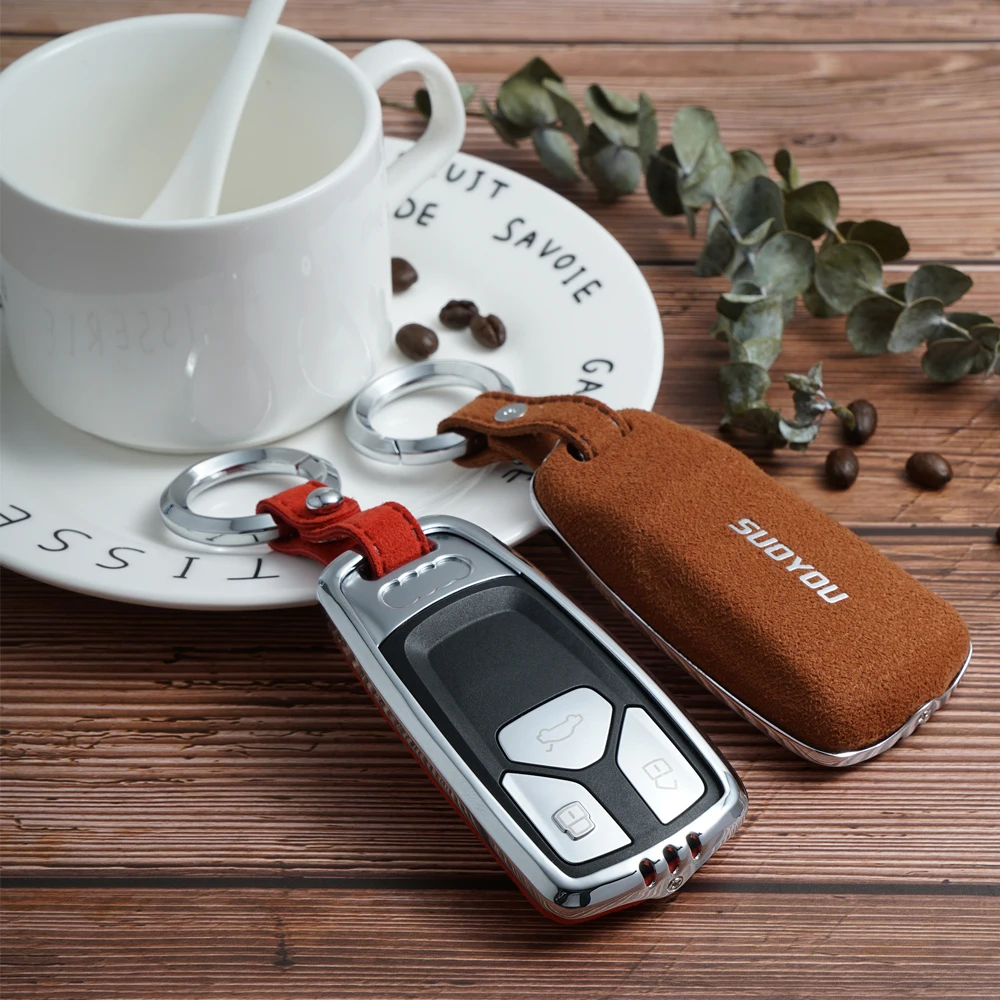 

Nice Touch Car Key Cover FOB Case For Audi 2016 2017 A4 A4L Allroad B9 Q5 Q7 TT TTS 8S 4m 3Button Remote Key Jacket Wallet