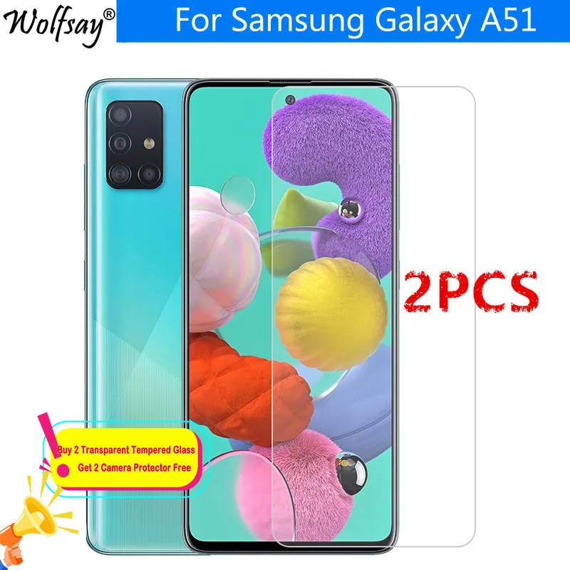 2pcs For Tempered Glass Samsung Galaxy A51 Screen Protector Toughened ...