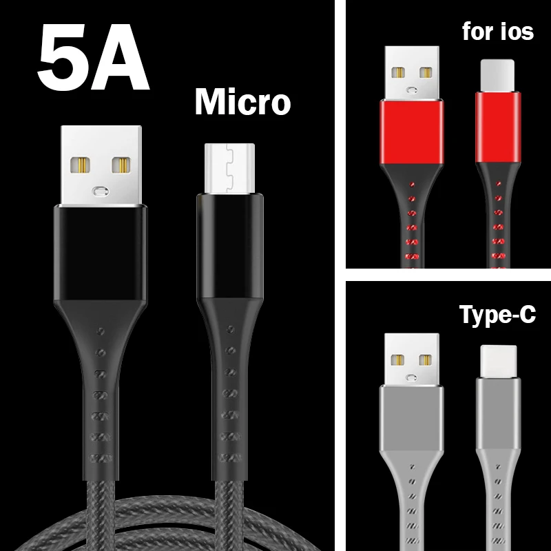 H32 быстрое зарядное устройство кабель для iOS 1 м USB линия передачи данных USB кабель для зарядки данных type-C Micro USB Мобильный телефон 3A Android супер зарядное устройство