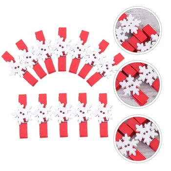 

48pcs Clips Wooden Christmas Snowflake Picture Pegs Memo Holders Photo Pegs Photo Clips for Party