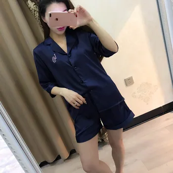 

Fiklyc Pajamas Women Spring And Summer Sexy Lace Silk Loose Home Service Short-Sleeved Shorts Two-Piece Suit