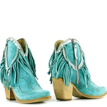 Женская прогулочная обувь в стиле ретро; классические ковбойские ботинки с бахромой; Осенняя обувь; женская обувь на среднем каблуке; пикантные женские ботинки на платформе