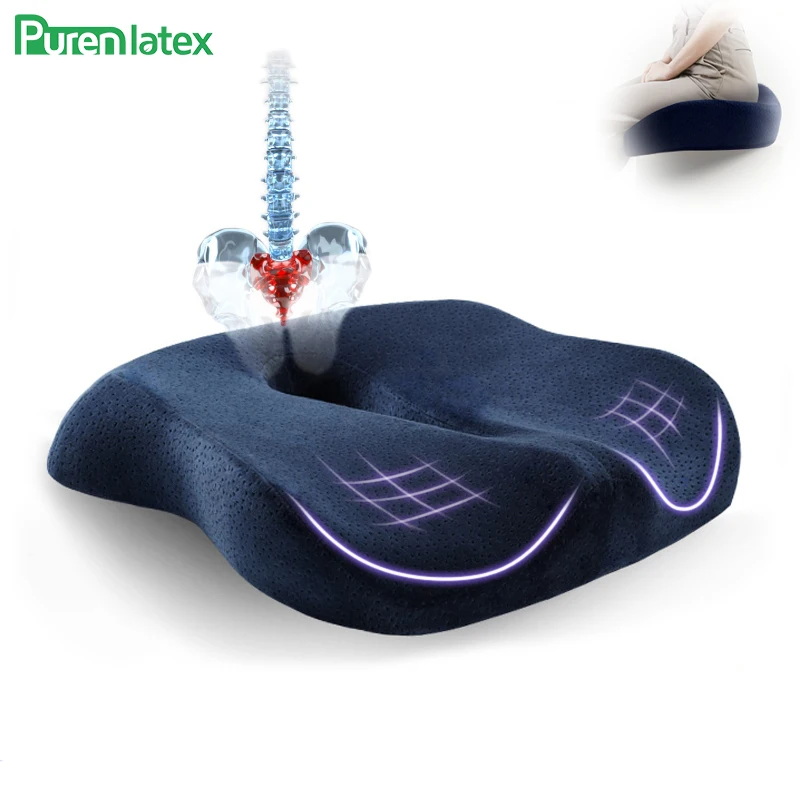 PurenLatex Cushion on Chair Orthopedic Pillow Coccyx Cushion Car Seat Prevent Hemorrhoid Treat Memory Foam Slow Rebound Pressure