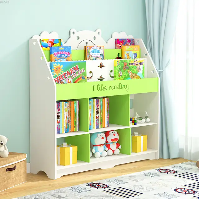 Kids Bookshelf Floor Students Storage Shelve With Window Cute