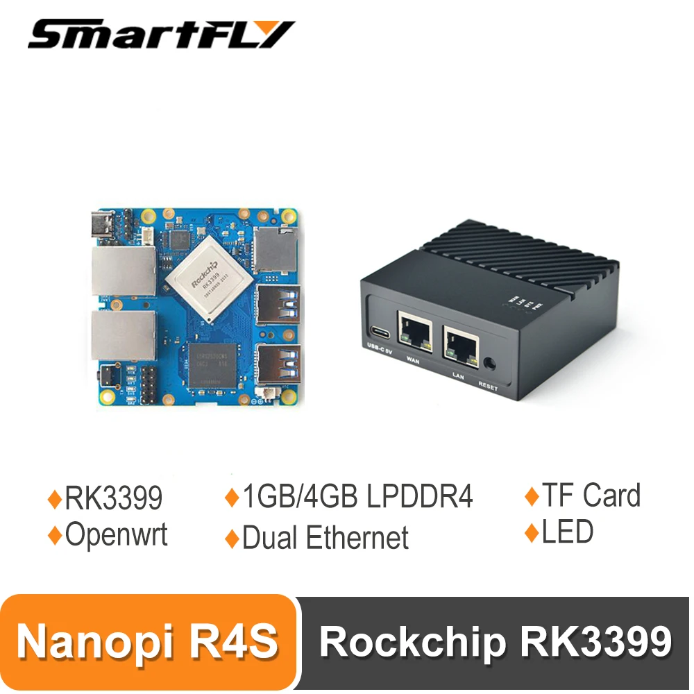 FriendlyElec-minienrutador portátil Nanopi R4S OpenWRT, con puertos Ethernet de doble Gbps, 4GB LPDDR4, con base en RK3399 Soc para IOT