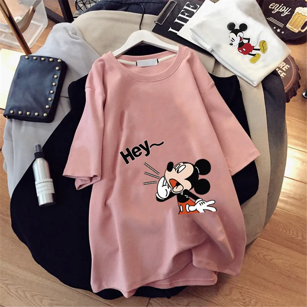 Disney Shirts Hey Mickey Mouse Print Blouses Summer Graphic Casual Female Clothes Tops Tee Korean Style Lady Fashion Shirts