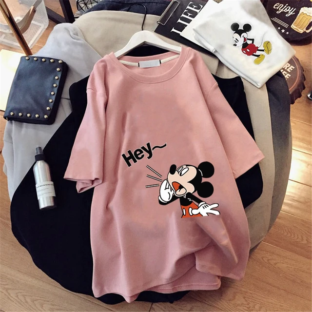 Disney T-Shirts Hey Mickey Print Summer Graphic Casual Female Clothes Tops Tee Korean Style Lady Fashion T-Shirts - AliExpress