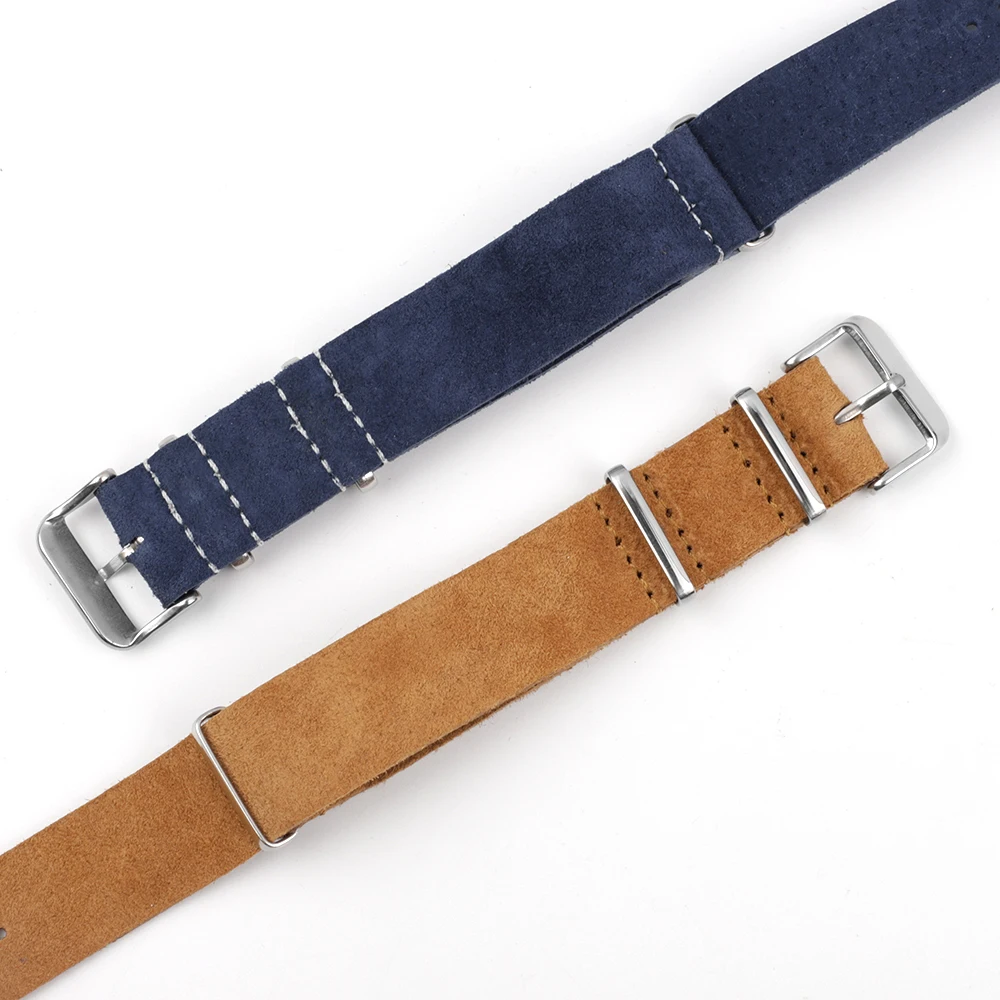 Soft Suede Retro Genuine Leather Strap Sport Watch Band 18mm 20mm 22mm 24mm Stainless Steel Square Buckle Men Wrist Replacement