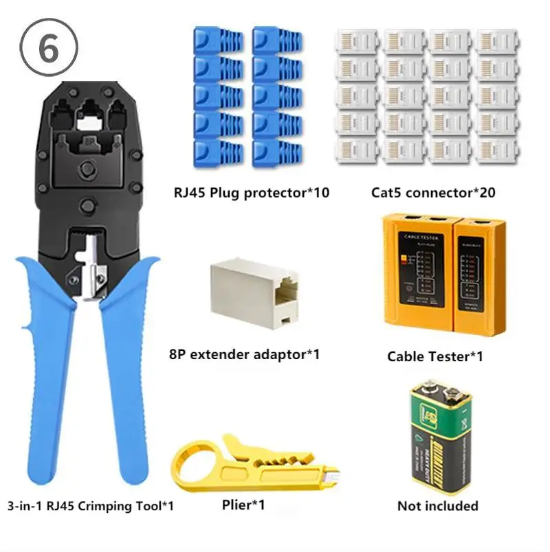 RJ45 Crimping Tool Stripper Plier Cutter Cat5e Connector Lan Cable Tester for Cat5 Cat6a Cat7