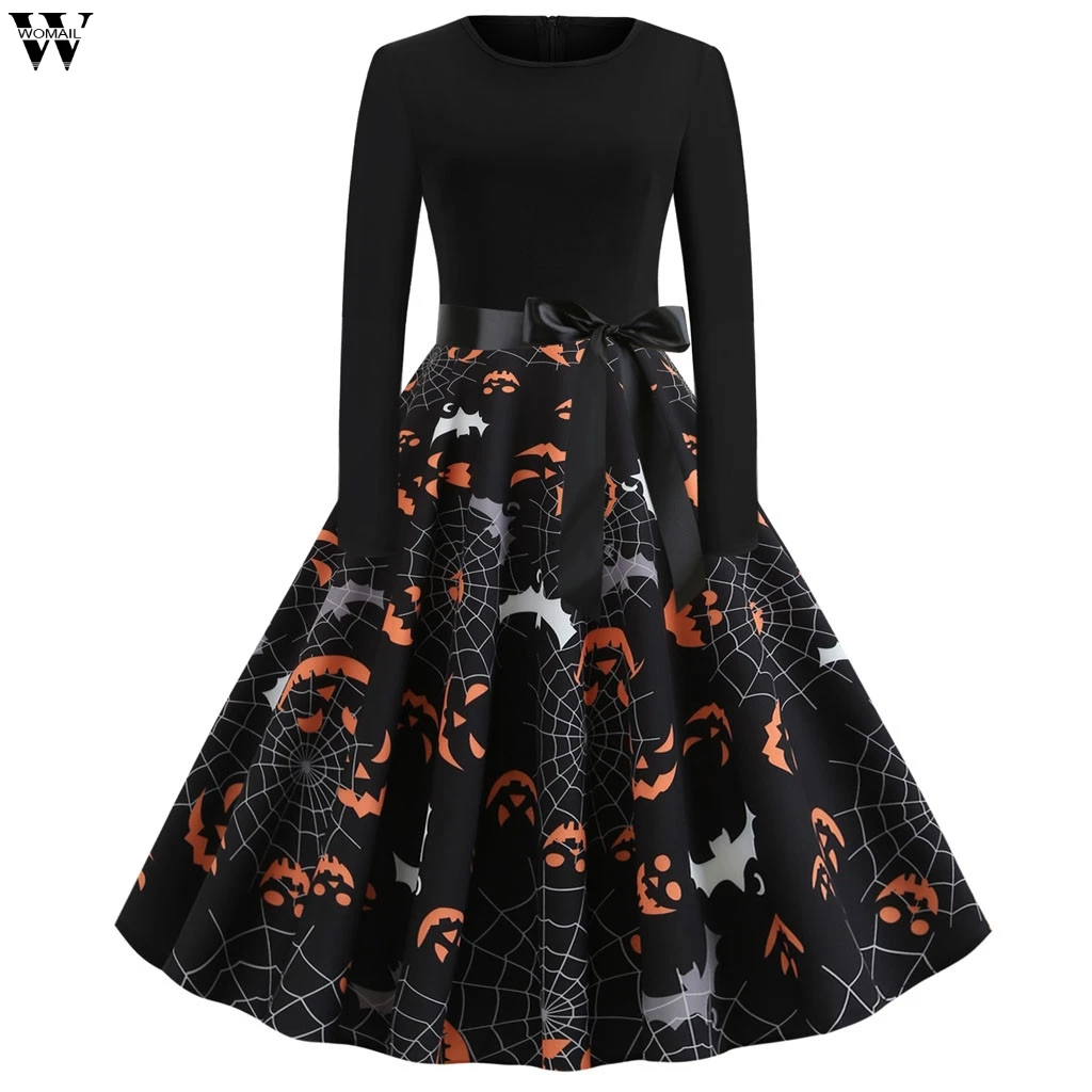 

Long Sleeve Printing Autumn Dress For Female New Fashion Halloween Slim A-line Dress Bohemian vestidos de festa 8.28