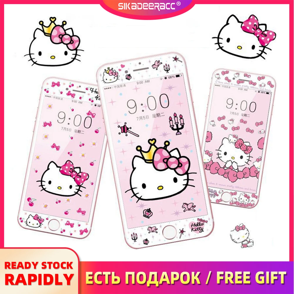

Kitty Tempered Glass Screen Protector For iPhone 8 Plus 6 6s 7 Plus Tom Jerry Bear Cartoon 3D Curved Edge Full Cover Film DH84