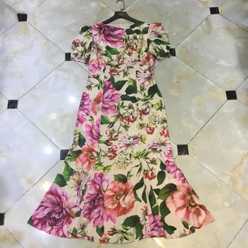 

Designer 2020 Summer New Party Dresses Women's High End Pink Flower Printed Midi Resort Dress Female
