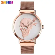 

Unique Skull Skeleton Watch Men's Gifts Quartz Clock Luminous Waterproof Steel Mesh Belt Wristwatch For Male Relojes Hombre
