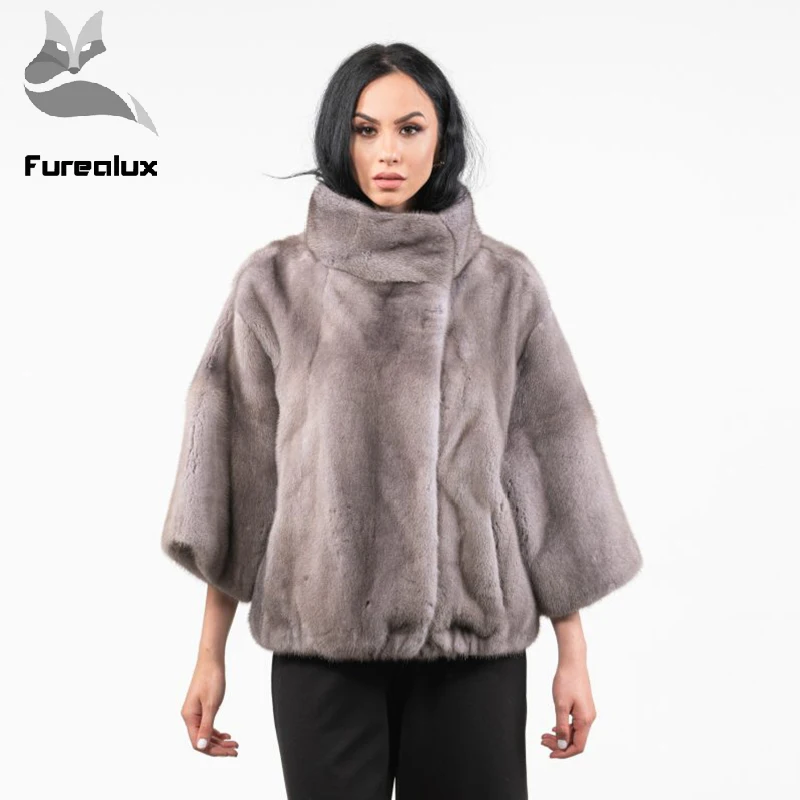 Furealux 2020 новая Серебристая Короткая Толстая норковая Меховая куртка оригинальная